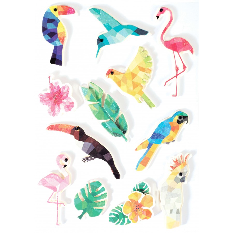 12 stickers effet 3D "Oiseau Tropical"