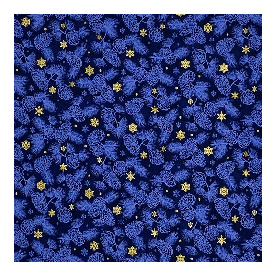 Coupon Stof Fabrics Bleu Nuit "Pomme de pin"