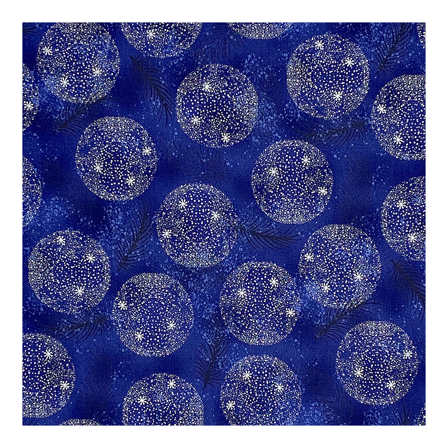 Coupon Stof Fabrics Bleu nuit "Boules de Noël"