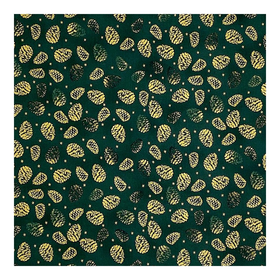 Coupon Stof Fabrics Vert "Pomme de pin dorées"