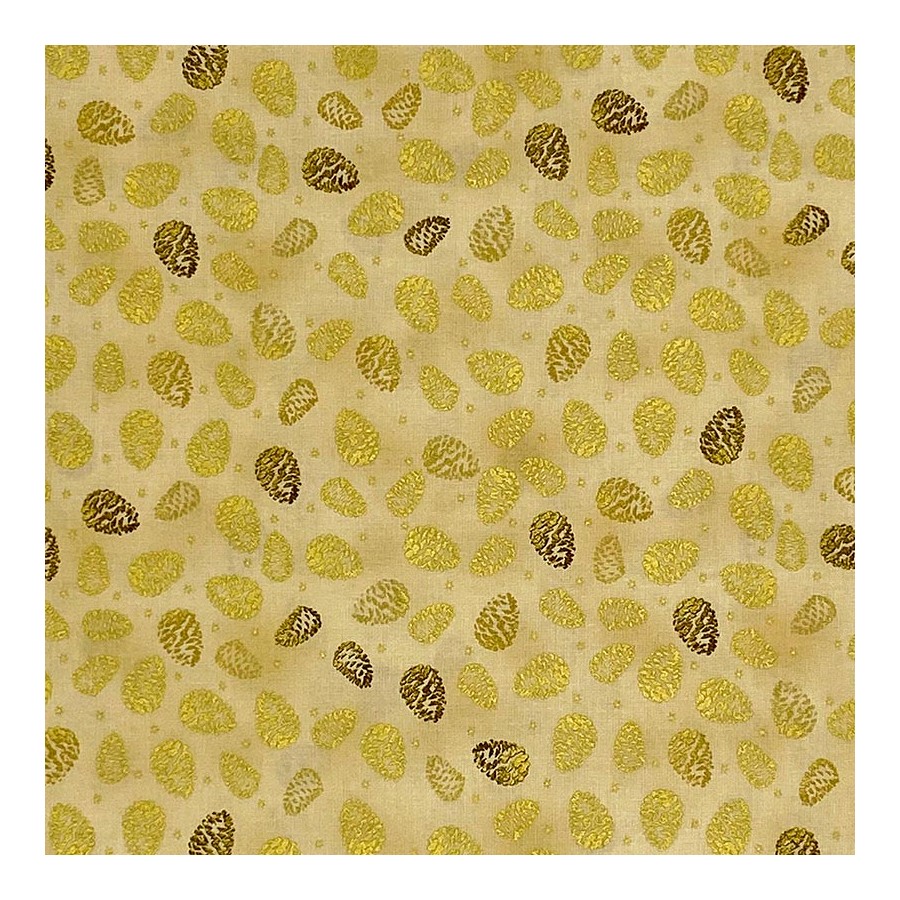 Coupon Stof Fabrics Ecru "Pomme de pin dorées"