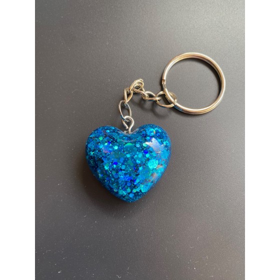 Porte-clé "Petit coeur" bleu et paillettes bleues