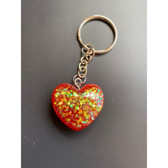 Porte-clé "Petit coeur" rouge avec des paillettes holographiques