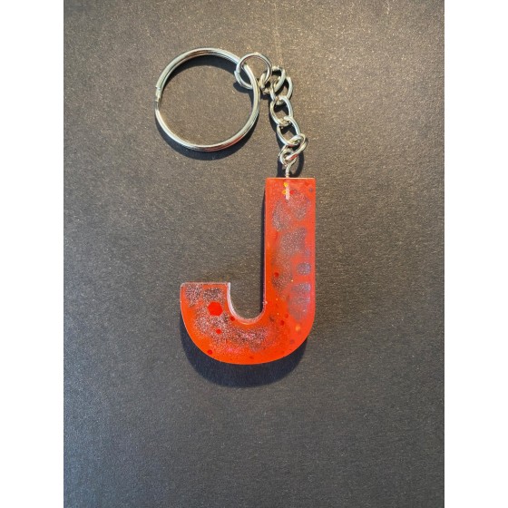 Porte-clé lettre "J" rouge effet fumé