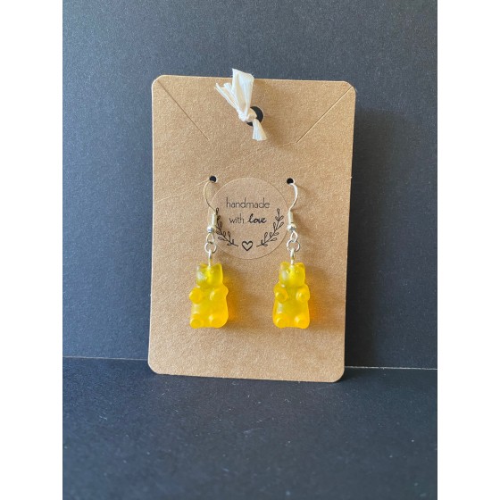 Boucle d'oreille "nounours" jaune