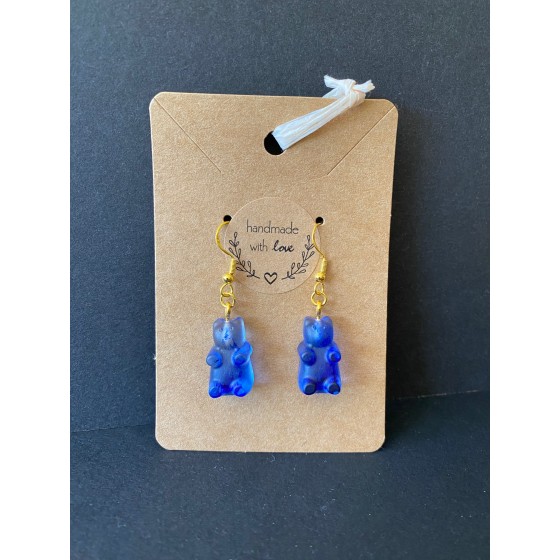 Boucle d'oreille "nounours" bleu foncé