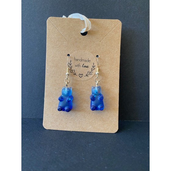 Boucle d'oreille "nounours" bleu clair