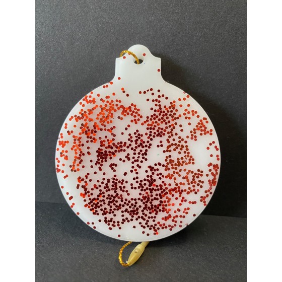 Boule de Noël blanche à paillettes rouges