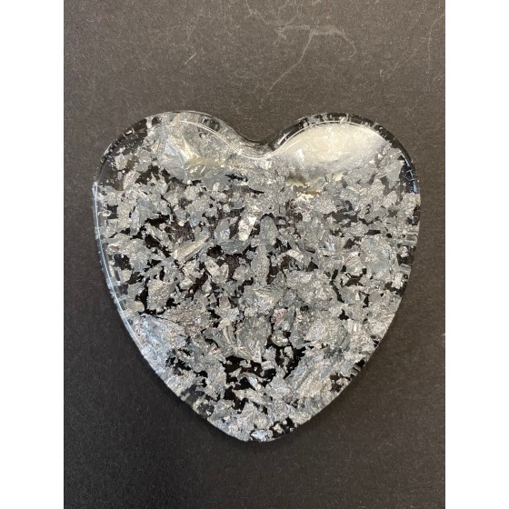 Magnet "coeur" avec feuilles en argent