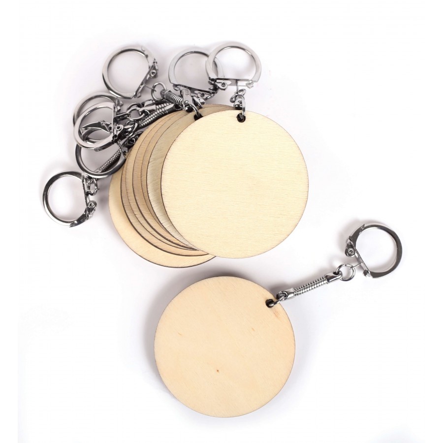 Lot de 10 porte-clefs rond en bois