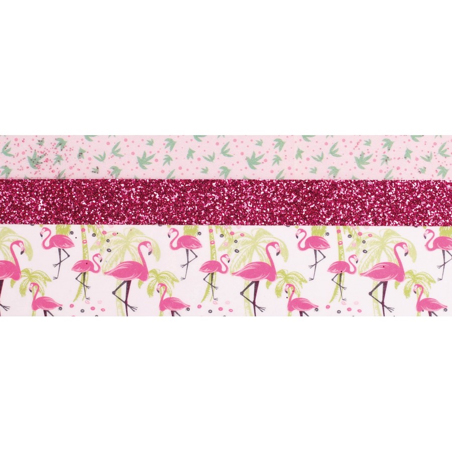 3 Tapes & glitter "Flamant rose" 2X5m et 1X2m