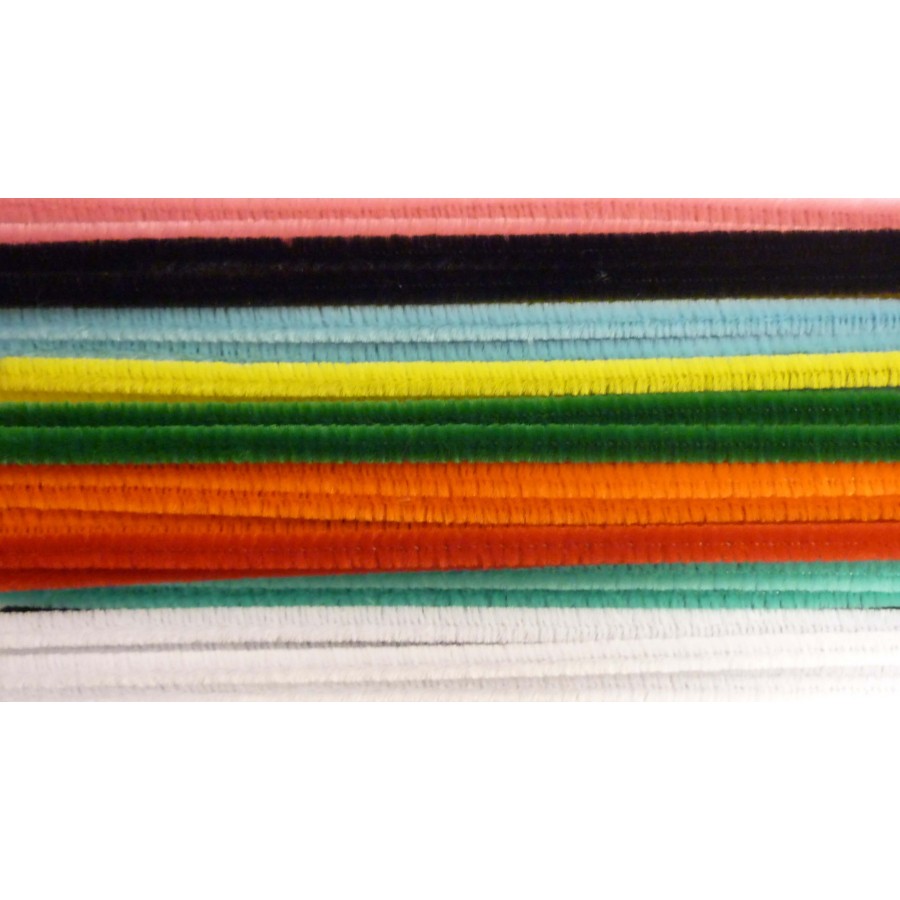 Sachet de 45 brins de chenille " 9 couleurs " 8 mm